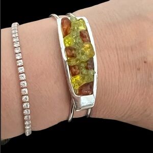 Silver and Amber cuff Bracelet
